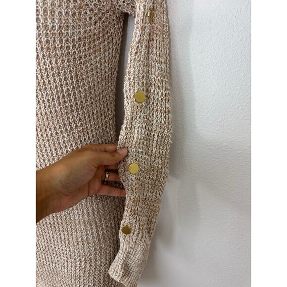 G by Guess Knit Sweater Dress Small Tan Beige Gold Button Detail - Picture 6 of 6